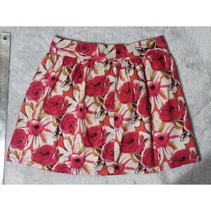 Ivy &Moon Skirt White & Coral Rose Floral Cotton Skirt Size L14
